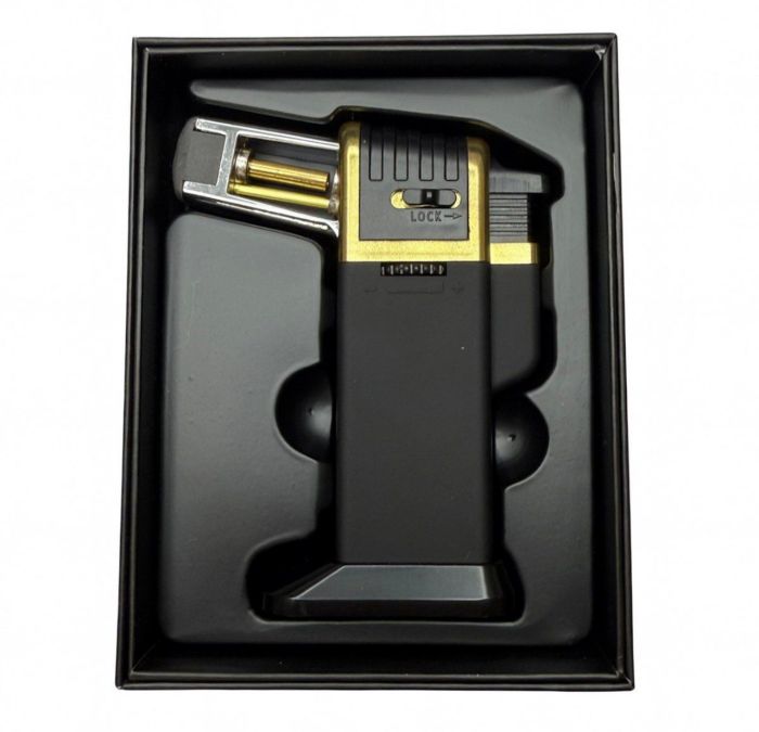 Професійний газовий пальник HL-557 - Гостре полум'я - Автоматичний - З п'єзопідпалом - Китай - Чорний/Золото