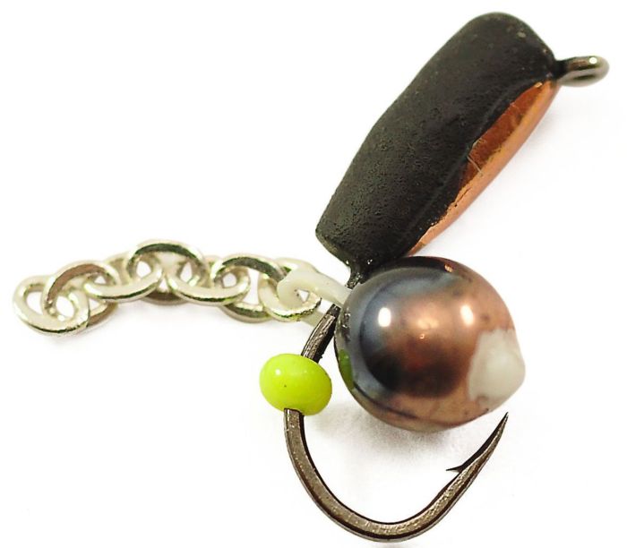 Мормишка Вольфрамова Володимирська "Гвоздик з підвісною 2-ох кольоровою кулькою з ланцюжком" м/к - 2,5 мм - 0,6 г - Арт.415