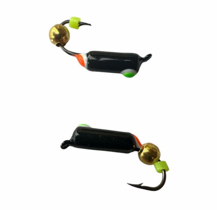 Мормишка Вольфрамова Володимирська Гвоздик - З кулькою золото - 4 мм - 0.9 г - Чорний з червоно-зеленою точкою - Арт.602