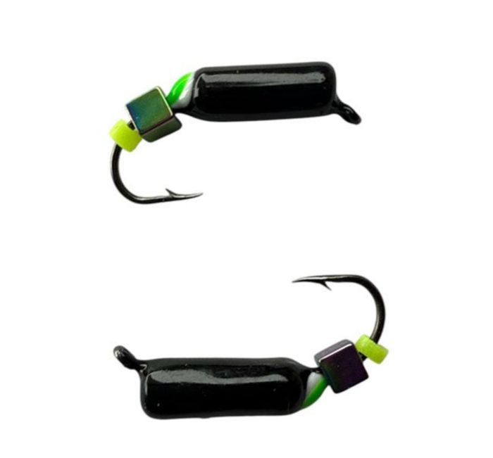 Мормишка Вольфрамова Володимирська Гвоздик - З кубиком хамелеон - 4 мм - 0.9 г - Чорний із зеленою точкою - Арт.593