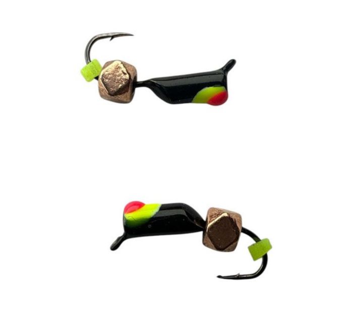 Мормишка Вольфрамова Володимирська Гвоздик - З шестигранником золото - 2 мм - 0.4 г - Чорний з жовто-червоною точкою - Арт.610