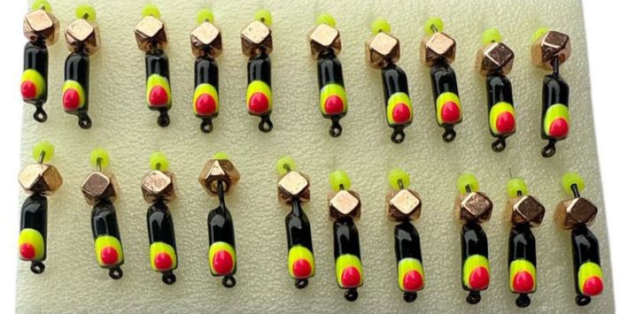 Мормишка Вольфрамова Володимирська Гвоздик - З шестигранником золото - 2 мм - 0.4 г - Чорний з жовто-червоною точкою - Арт.610