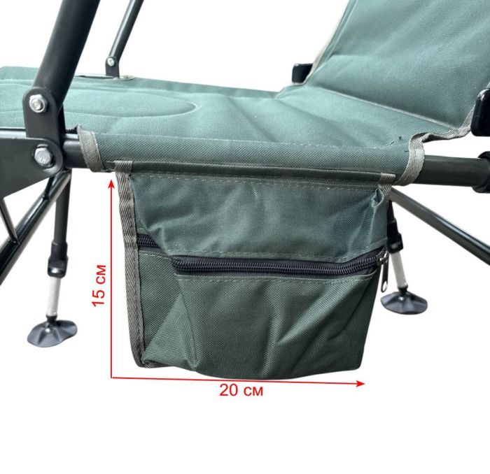 Карпове крісло Megastrike - SH9-3-5 - 50x55x95 см - З боковою кишенею на змійці - Оливково-зелений