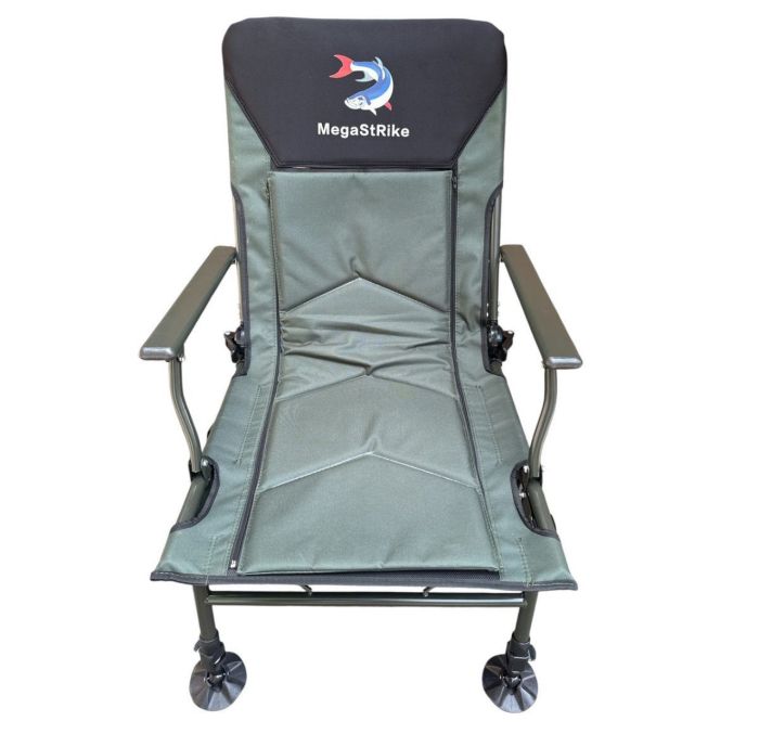 Карпове крісло Megastrike з підставкою для ніг - SH9-3-8 - (70+50)x55x95 см - З боковою кишенею на змійці - Олива