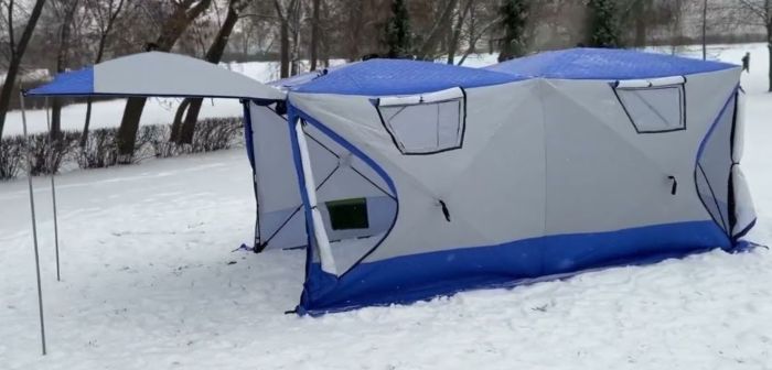 Палатка Mircamping 2023 - Напівавтомат - 8-місна - Зимова - Тришарова - З підлогою - Мобільна лазня