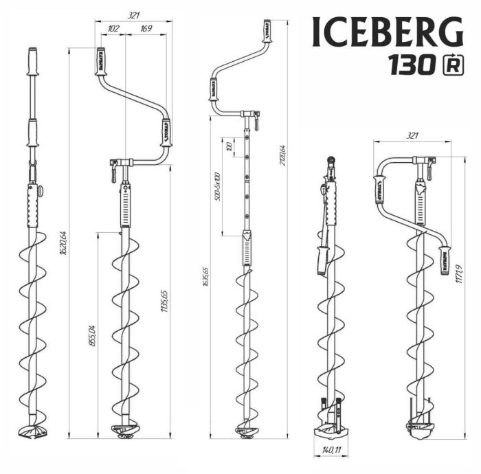 Льодобур Барнаульський ICEBERG-SIBERIA 130R-1600 v3.0 (праве обертання)