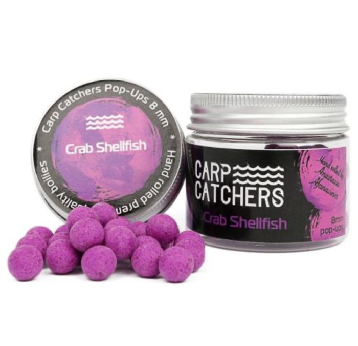 Бойли Carp Catchers Pop Ups - Плаваючі - Ø8 мм - 70 шт/уп - Crab Shelfish - Флюоресцентний бузковий