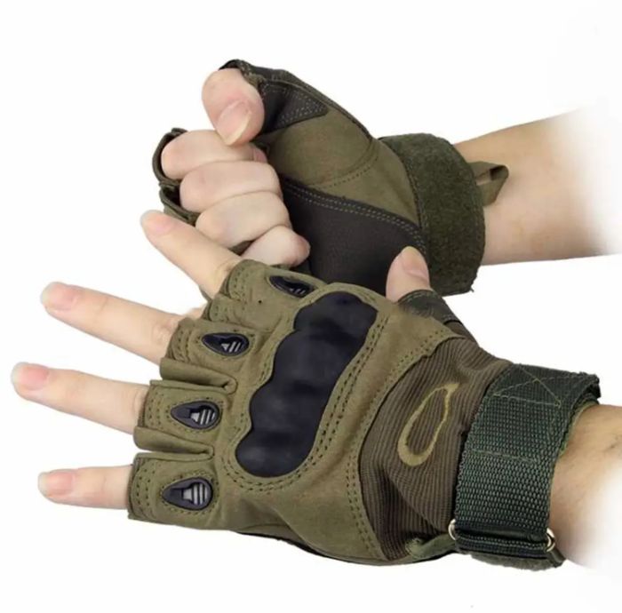 Рукавички тактичні ЗСУ - З відкритими пальцями - Тверда кістка - Карбонова вставка - Хакі