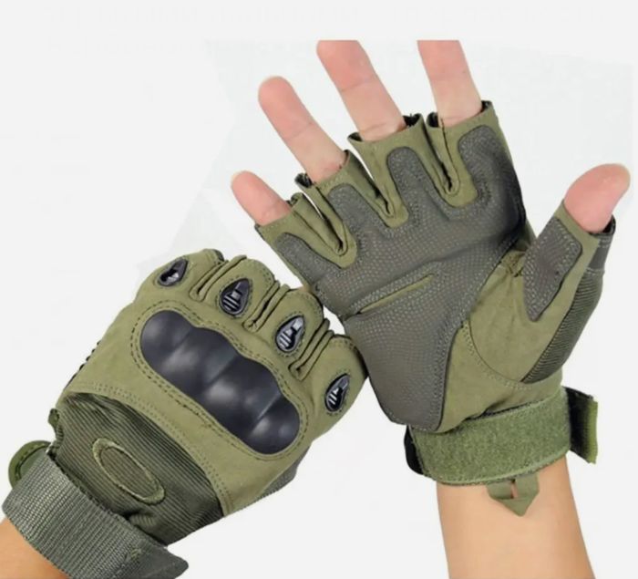 Рукавички тактичні ЗСУ - З відкритими пальцями - Тверда кістка - Карбонова вставка - Хакі