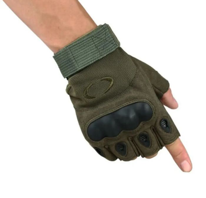 Рукавички тактичні ЗСУ - З відкритими пальцями - Тверда кістка - Карбонова вставка - Хакі