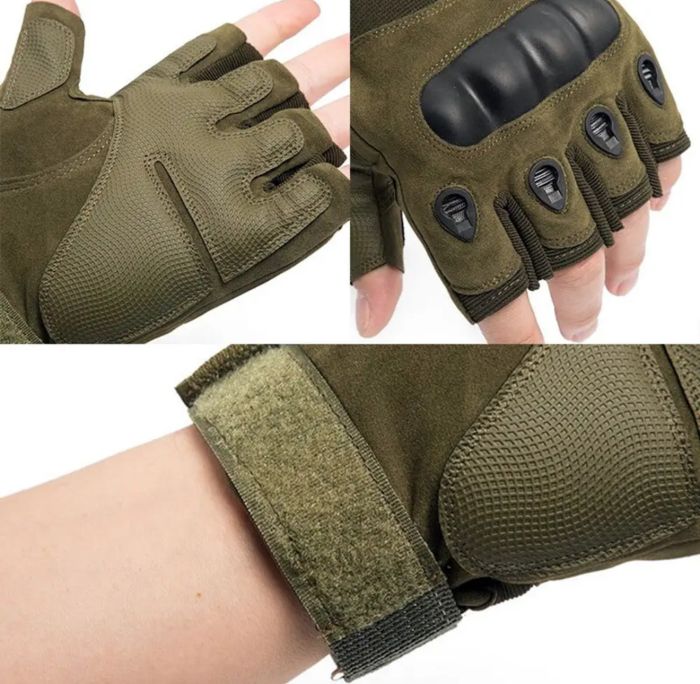 Рукавички тактичні ЗСУ - З відкритими пальцями - Тверда кістка - Карбонова вставка - Хакі