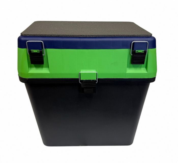 Ящик для зимової риболовлі - 18 л - 35x39x18 см - Чорно-синьо-салатовий.