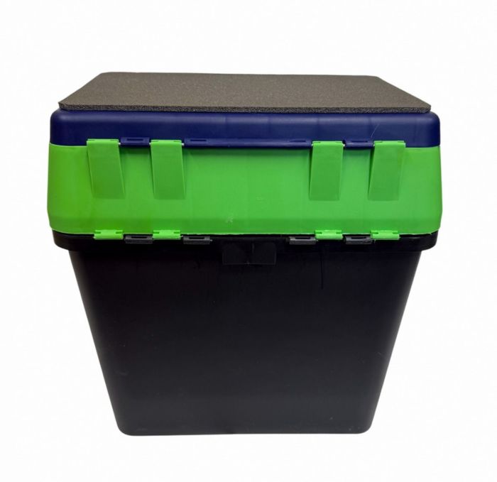 Ящик для зимової риболовлі - 18 л - 35x39x18 см - Чорно-синьо-салатовий.