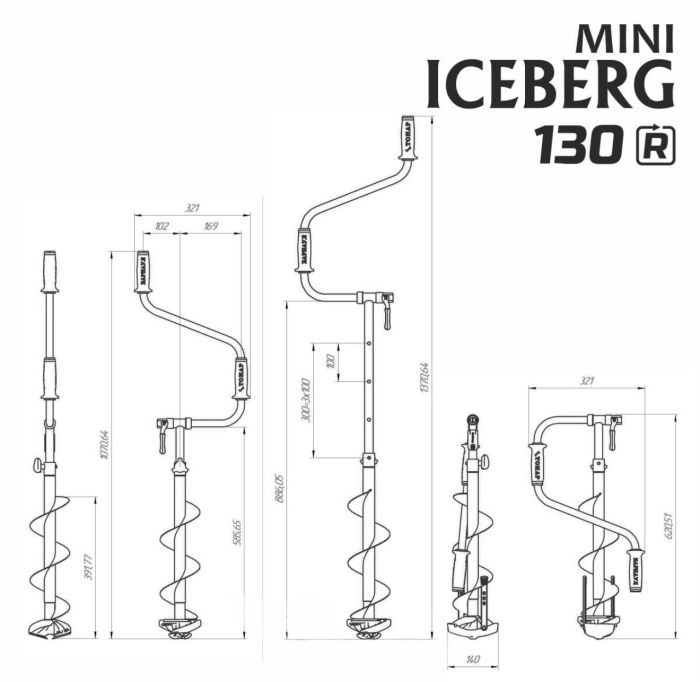 Льодобур Барнаульський ICEBERG-MINI 130R v3.0 (праве обертання)