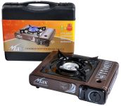 Плита газова портативна MAX MS-2500LPG - Подвійна дія - З адаптером - У кейсі - Корея - Коричнево-чорна