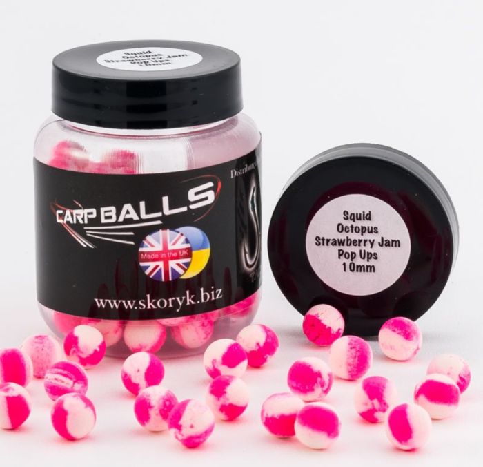 Бойли Carp Balls Pop Ups - 30 г - Плаваючі - Ø10 мм - Squid Octopus&Strawberry Jam (Кальмар, восьминіг та полуничний джем)