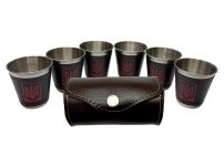 Набір стопок із нержавіючої сталі обтягнутих шкірою Україна JB-01 - 6 шт. x 75 мл - У шкіряному чохлі - Китай