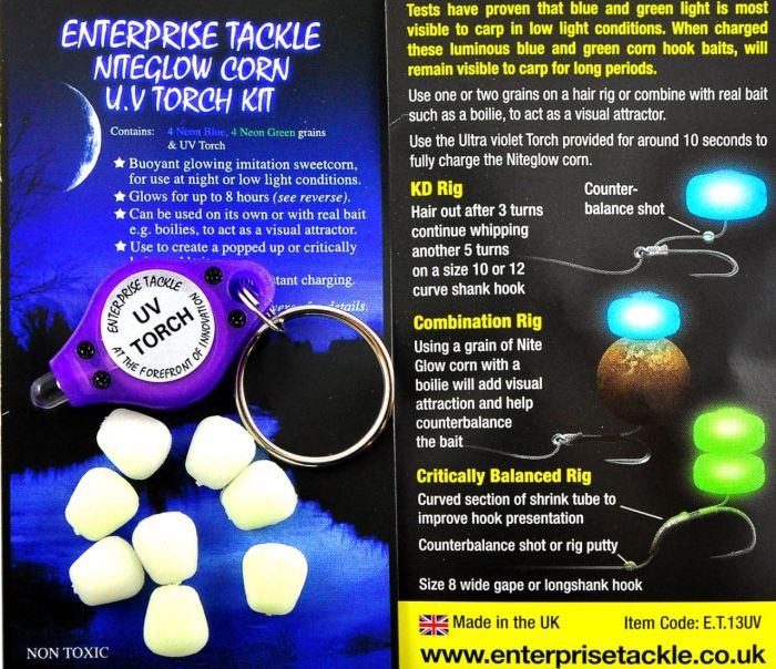 Кукурудза Enterprise Tackle - Світиться у темряві - Велика - Суха (Без діпа) - У комплекті з ліхтариком - Neon Green+Blue