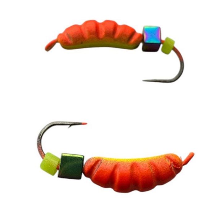 Мормишка Вольфрамова Володимирська Личинка - З кубиком хамелеон - 3 мм - 0.6 г - Оранжево-жовтий - Арт.606