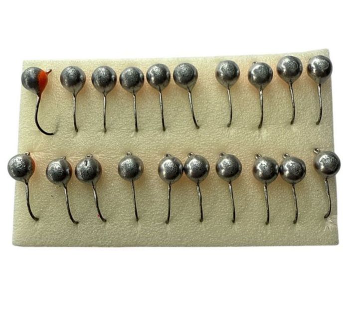 Мормишка Вольфрамова Володимирська Куля Гранений з кембриком - З вушком - 4 мм - 0.6 г - Срібло/Червоний - Арт.596