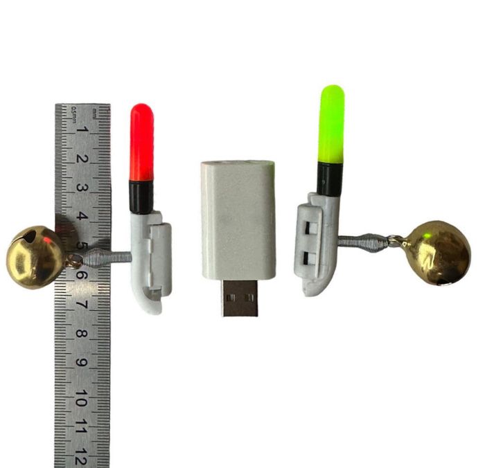 Сигналізатор клювання для фідера - Світлозвуковий - 1 дзвіночок - 7 см - Живлення 2 батарейки + USB зарядка - 2 шт/уп