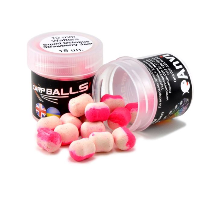 Бойли Carp Balls Wafters - Нейтральна плавучість - Ø10 мм - 15 шт/уп - Squid Octopus&Strawberry Jam (Кальмар, восьминіг та полуничний джем)