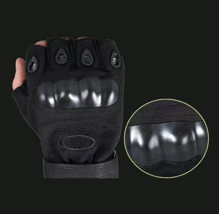 Рукавички тактичні ЗСУ - З відкритими пальцями - Тверда кістка - Карбонова вставка - Чорний