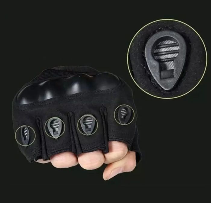 Рукавички тактичні ЗСУ - З відкритими пальцями - Тверда кістка - Карбонова вставка - Чорний