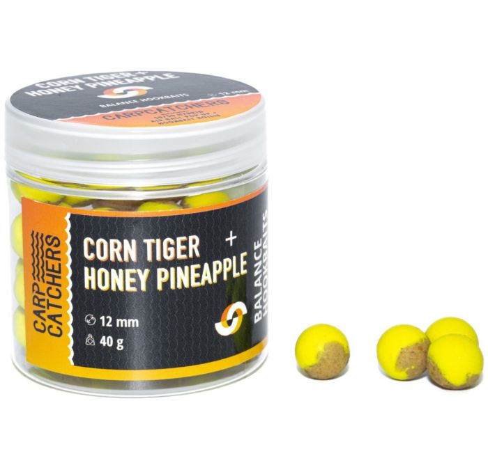 Бойли Carp Catchers Balance Hookbaits - Ø12 мм - Fluoro Yellow&Natural YB - Corn Tiger&Honey Pineapple