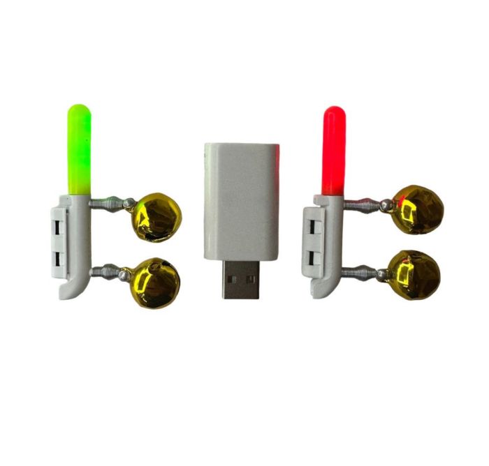 Сигналізатор клювання для фідера - Світлозвуковий - 2 дзвіночки - 6 см - Живлення 2 батарейки + USB зарядка - 2 шт/уп