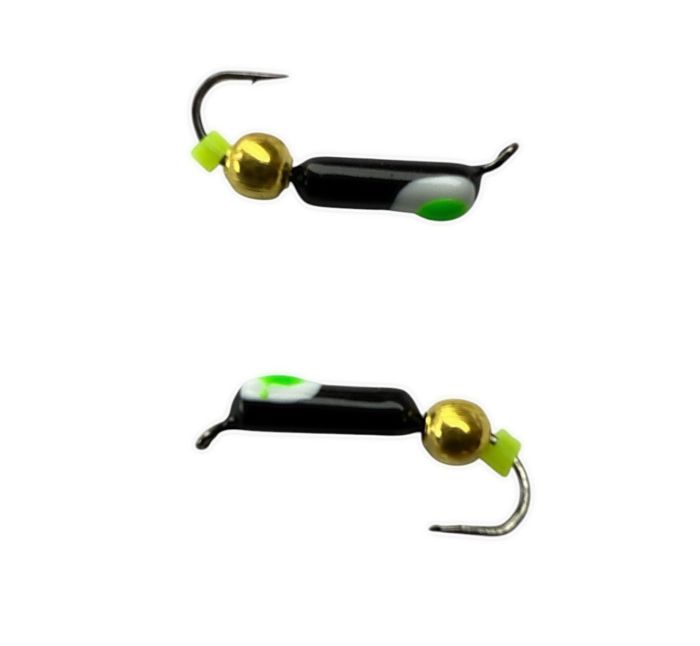 Мормишка Вольфрамова Володимирська Гвоздик - З кулькою золото - 3 мм - 0.5 г - Чорний із зелено-білою точкою - Арт.618