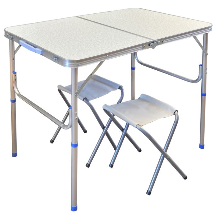 Стіл + 2 стільці - 60x90 - Білий (туристичний для кемпінгу та пікніка)