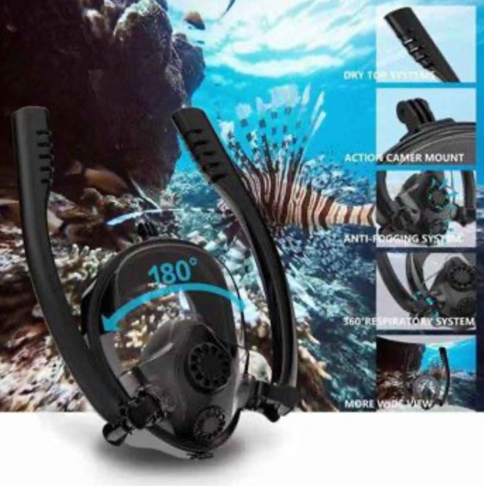 Маска для плавання - Повнолицева - На 2 трубки - Синя