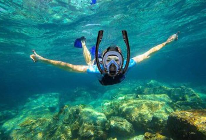 Маска для плавання - Повнолицева - На 2 трубки - Синя