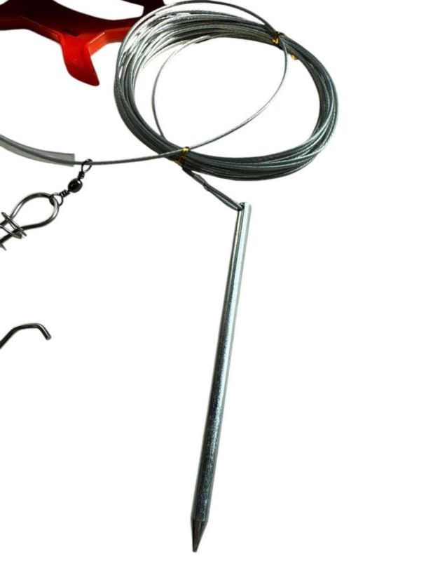 Кукан посилений з поплавком на металевому тросі - 7 карабінів - Довжина 6 м