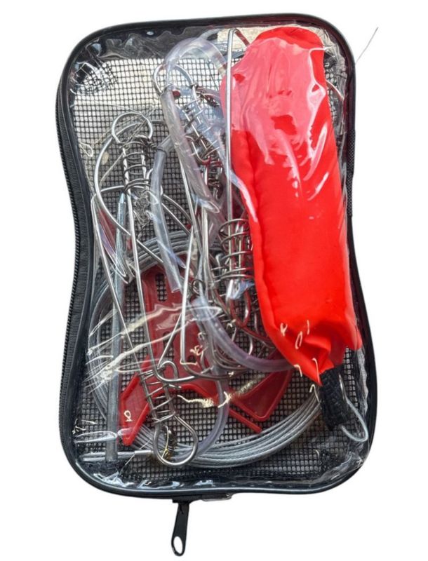 Кукан посилений з поплавком на металевому тросі - 10 карабінів - Довжина 6 м