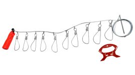 Кукан посилений з поплавком на металевому тросі - 10 карабінів - Довжина 6 м