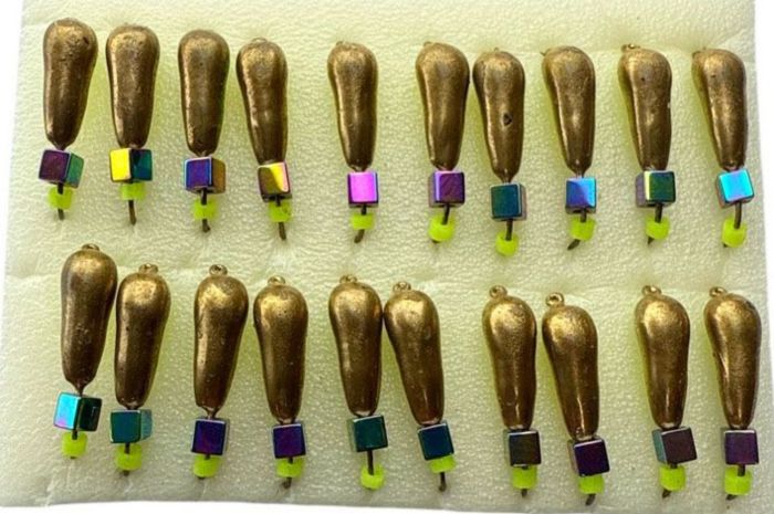 Мормишка Вольфрамова Володимирська Уралочка - З кубиком хамелеон - 4 мм - 0.7 г - Золото/Жовтий - Арт.614