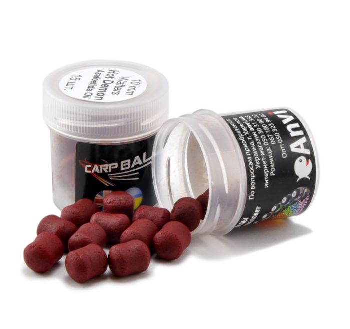 Бойли Carp Balls Wafters - Нейтральна плавучість - Ø10 мм - 15 шт/уп - Hot Demon+Asafoetida Oil (Аромат м'яса та часнику)