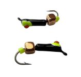 Мормишка Вольфрамова Володимирська Гвоздик - З шестигранником золото - 2.5 мм - 0.5 г - Чорний з жовтою точкою та червоним каменем - Арт.643