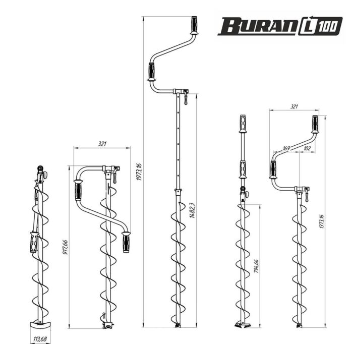 Льодобур Тонар BURAN 100R (праве обертання, шнек цілісний)