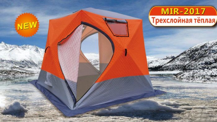 Палатка-куб Mircamping 2017 - Напівавтомат - 4-місна - Зимова - Тришарова - З підлогою - Мобільна лазня