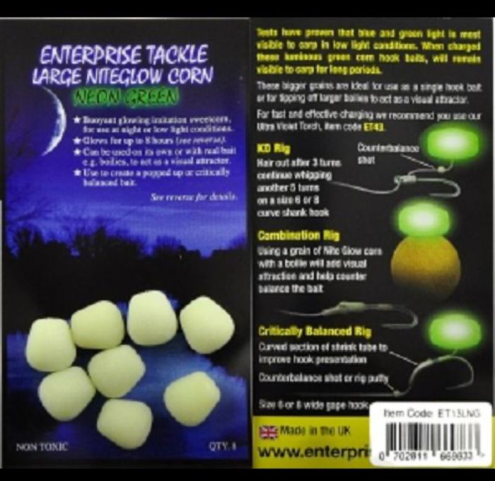 Кукурудза Enterprise Tackle - Світиться в темряві - Велика - Суха (Без діпу) - Large - Neon Green - 8 шт/уп