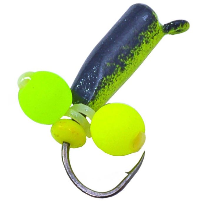 Мормишка Вольфрамова Володимирська "Гвоздик з 2-ма кульками неон жовтий/лайм" - 2,5 мм - 0,5 г - Цв. 13 - Арт.463