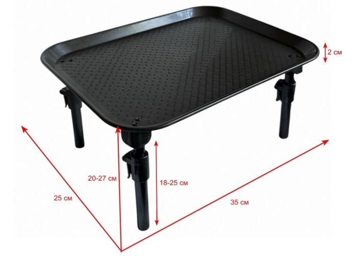 Карповий монтажний столик Anvi під підставку - З ніжками - Складаний - 35х25х(2+18+7) см - Пластик - Чорний