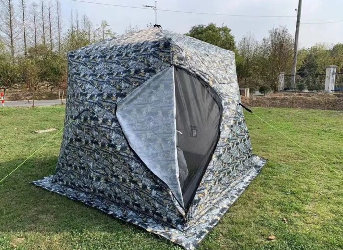 Палатка-куб зимовий чотиришаровий Mircamping 2019 - Білий Камуфляж - Мобільна лазня - З підлогою