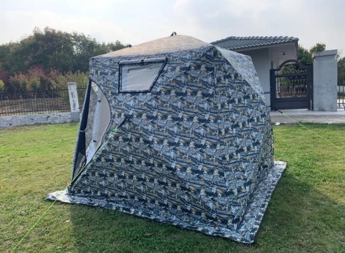 Палатка-куб зимовий чотиришаровий Mircamping 2019 - Білий Камуфляж - Мобільна лазня - З підлогою