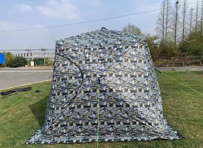 Палатка-куб зимовий чотиришаровий Mircamping 2019 - Білий Камуфляж - Мобільна лазня - З підлогою