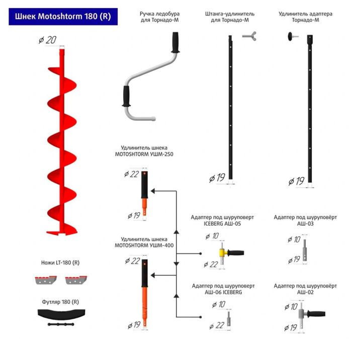 Шнек під мотобур MOTOSHTORM 180(R) праве обертання