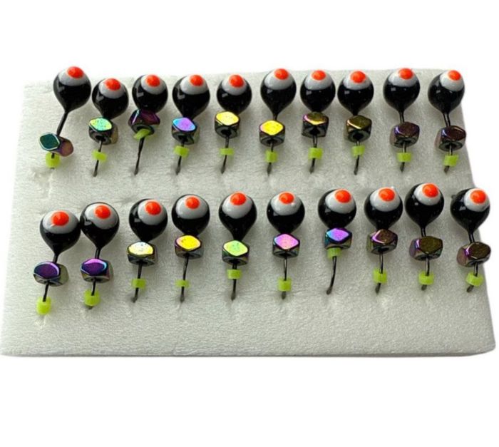 Мормишка Вольфрамова Володимирська Куля Гранений з кембриком - З кубиком хамелеон - 4 мм - 0.7 г - Чорний з червоно-білою точкою - Арт.604